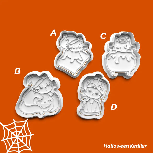Halloween Kediler - Kurabiye Kalıbı Damga ve Kesici Set
