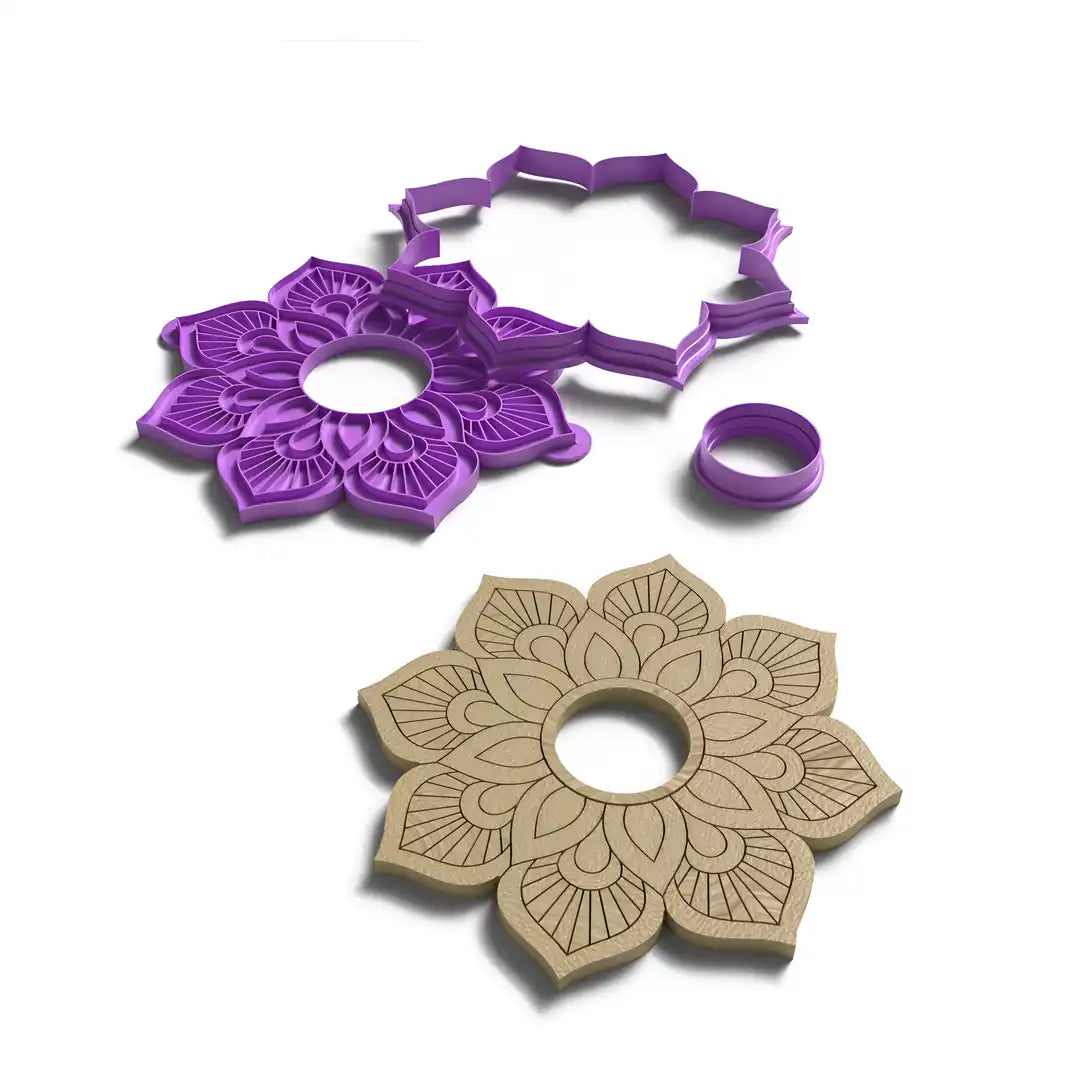 Mandala Çiçek 02 - Kurabiye Kalıbı Damga ve Kesici Set