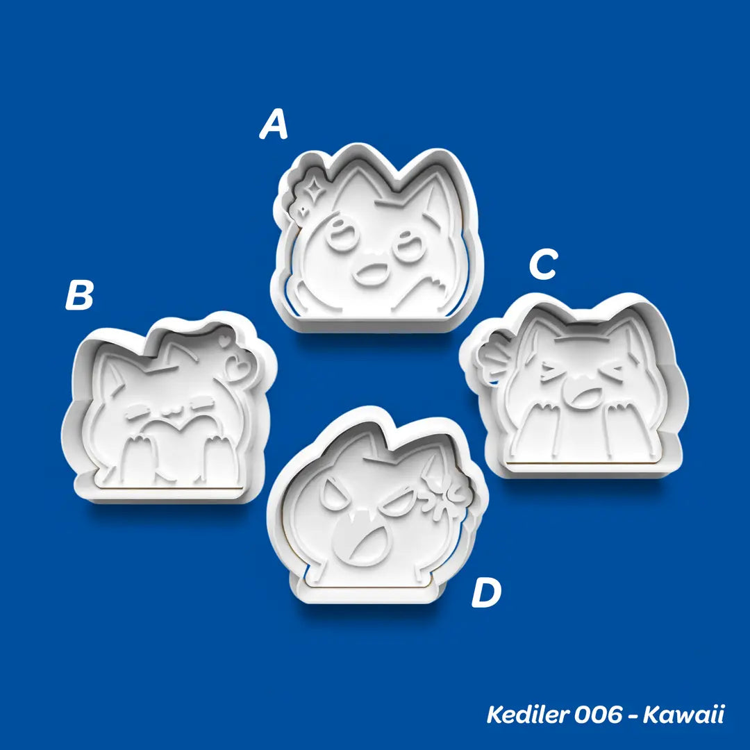 Kediler 006 Kawaii - Kurabiye Kalıbı Damga ve Kesici Set