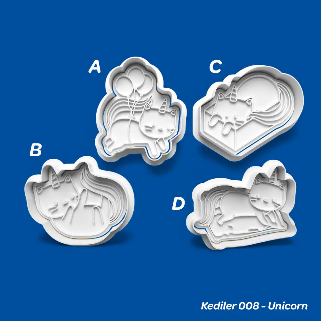 Kediler 008 Unicorn - Kurabiye Kalıbı Damga ve Kesici Set