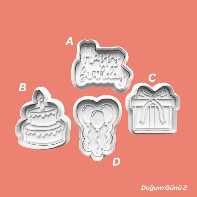 Doğum Günü 2 - Kurabiye Kalıbı Damga ve Kesici Set