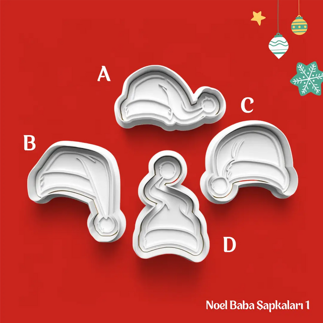 Noel Baba Şapkaları 1 - Kurabiye Kalıbı Damga ve Kesici Set