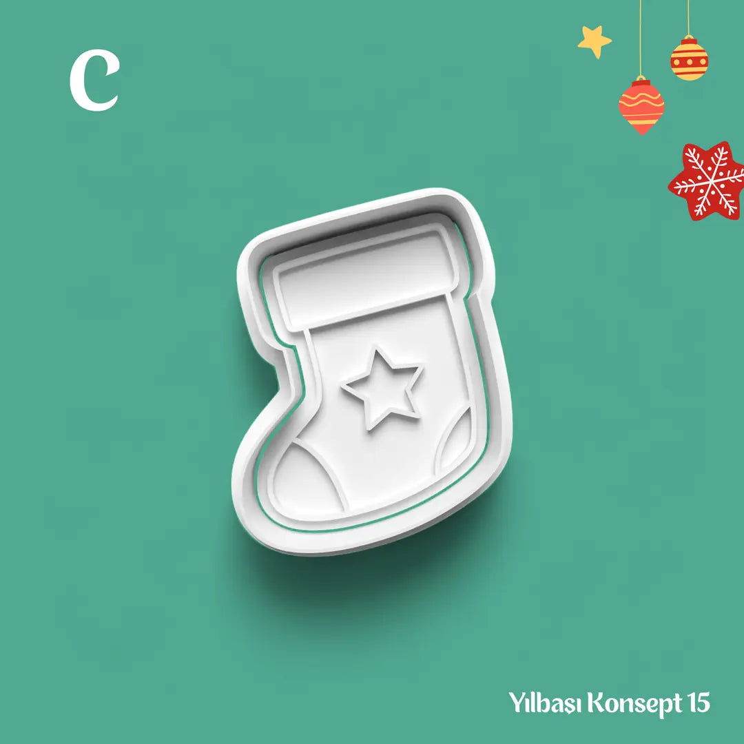 Yılbaşı Konsept 15 - Kurabiye Kalıbı Damga ve Kesici Set