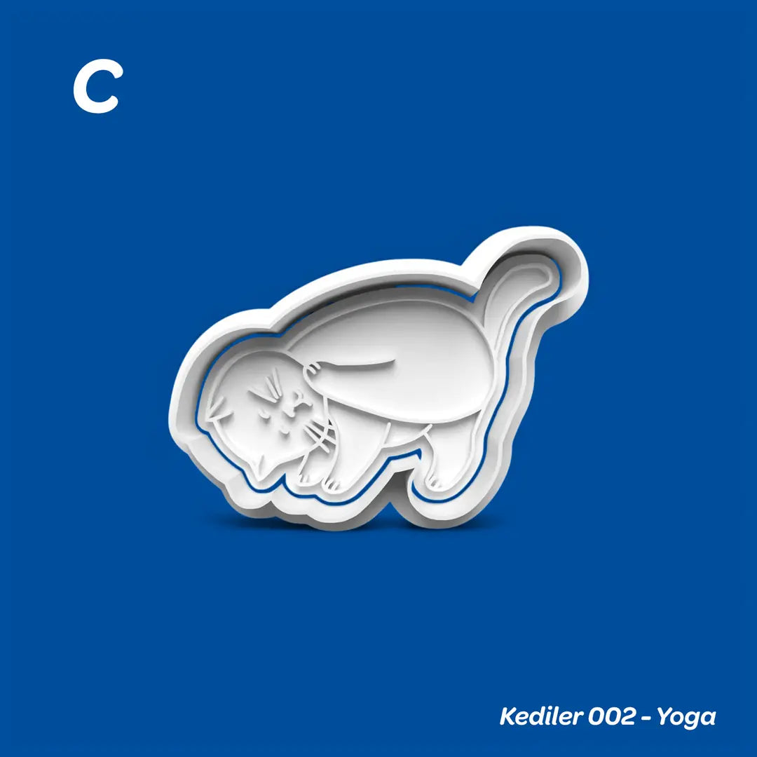 Kediler 002 Yoga - Kurabiye Kalıbı Damga ve Kesici Set