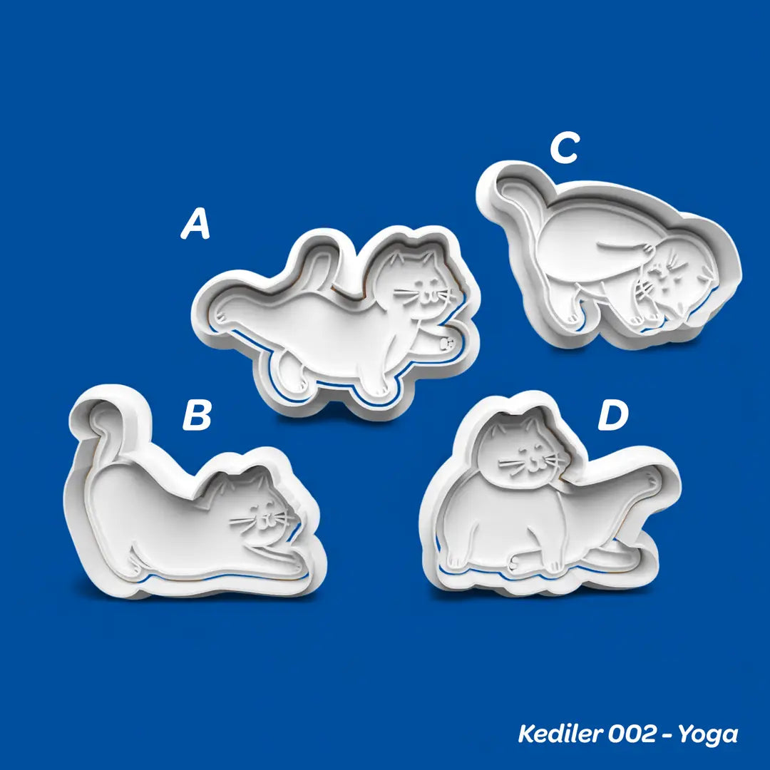 Kediler 002 Yoga - Kurabiye Kalıbı Damga ve Kesici Set