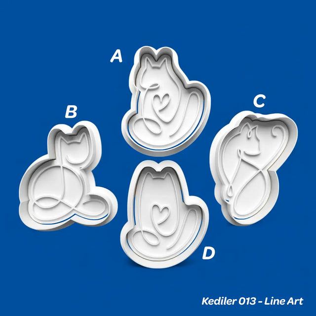 Kediler 013 Line Art- Kurabiye Kalıbı Damga ve Kesici Set