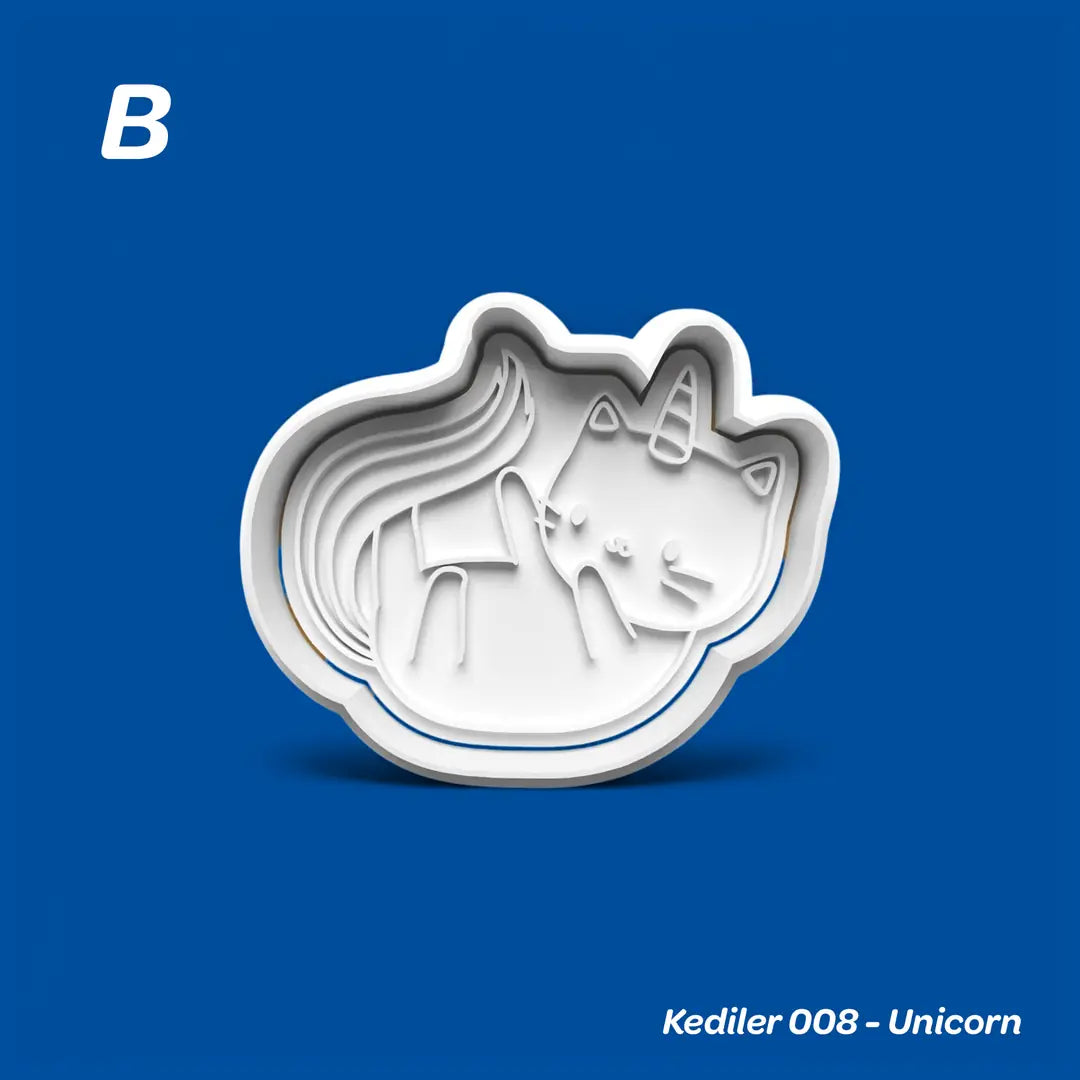Kediler 008 Unicorn - Kurabiye Kalıbı Damga ve Kesici Set