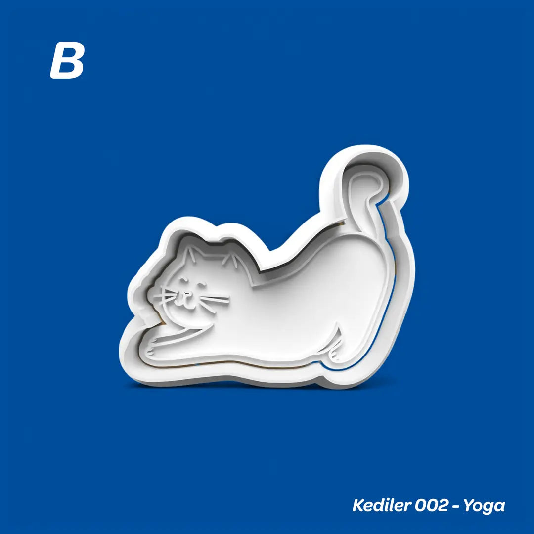 Kediler 002 Yoga - Kurabiye Kalıbı Damga ve Kesici Set