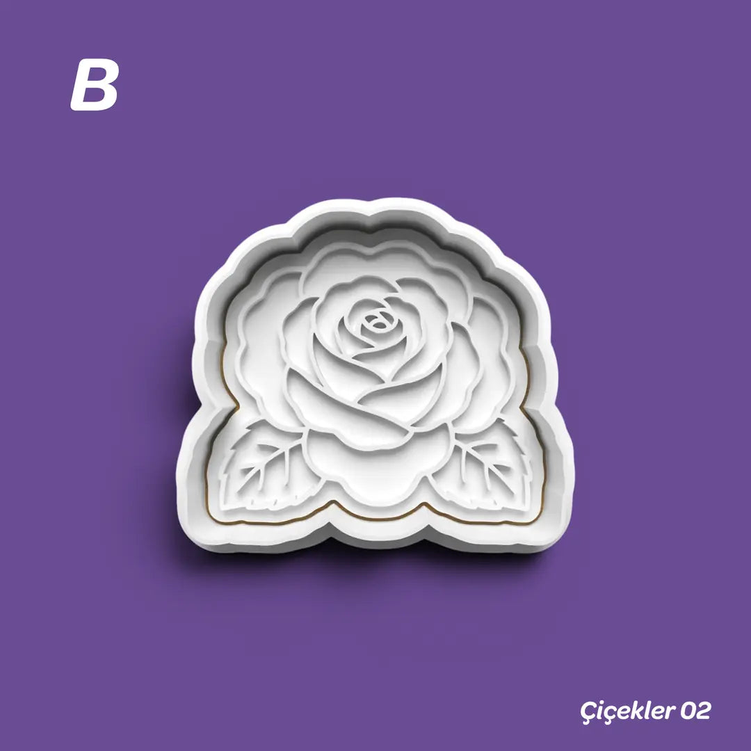 Çiçekler 02 - Kurabiye Kalıbı Damga ve Kesici Set