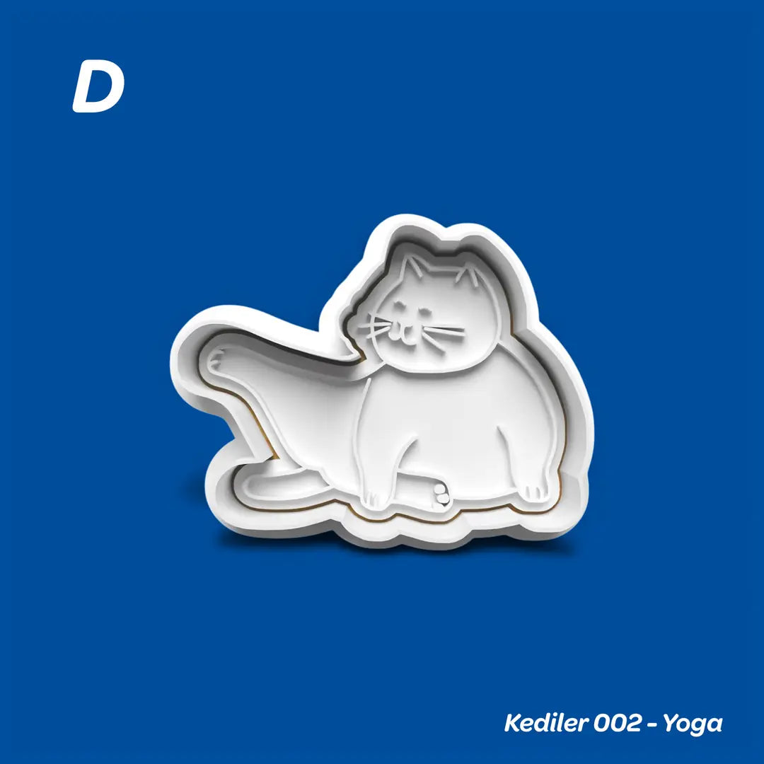 Kediler 002 Yoga - Kurabiye Kalıbı Damga ve Kesici Set