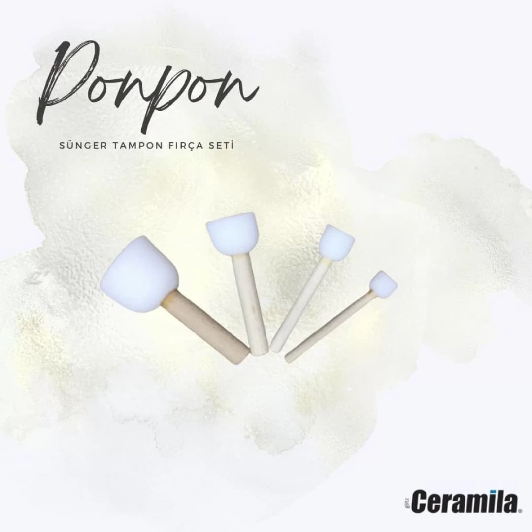 Ponpon 3030 Beyaz Sünger Tampon Fırça Seti