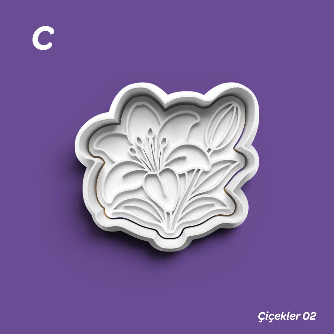 Çiçekler 02 - Kurabiye Kalıbı Damga ve Kesici Set