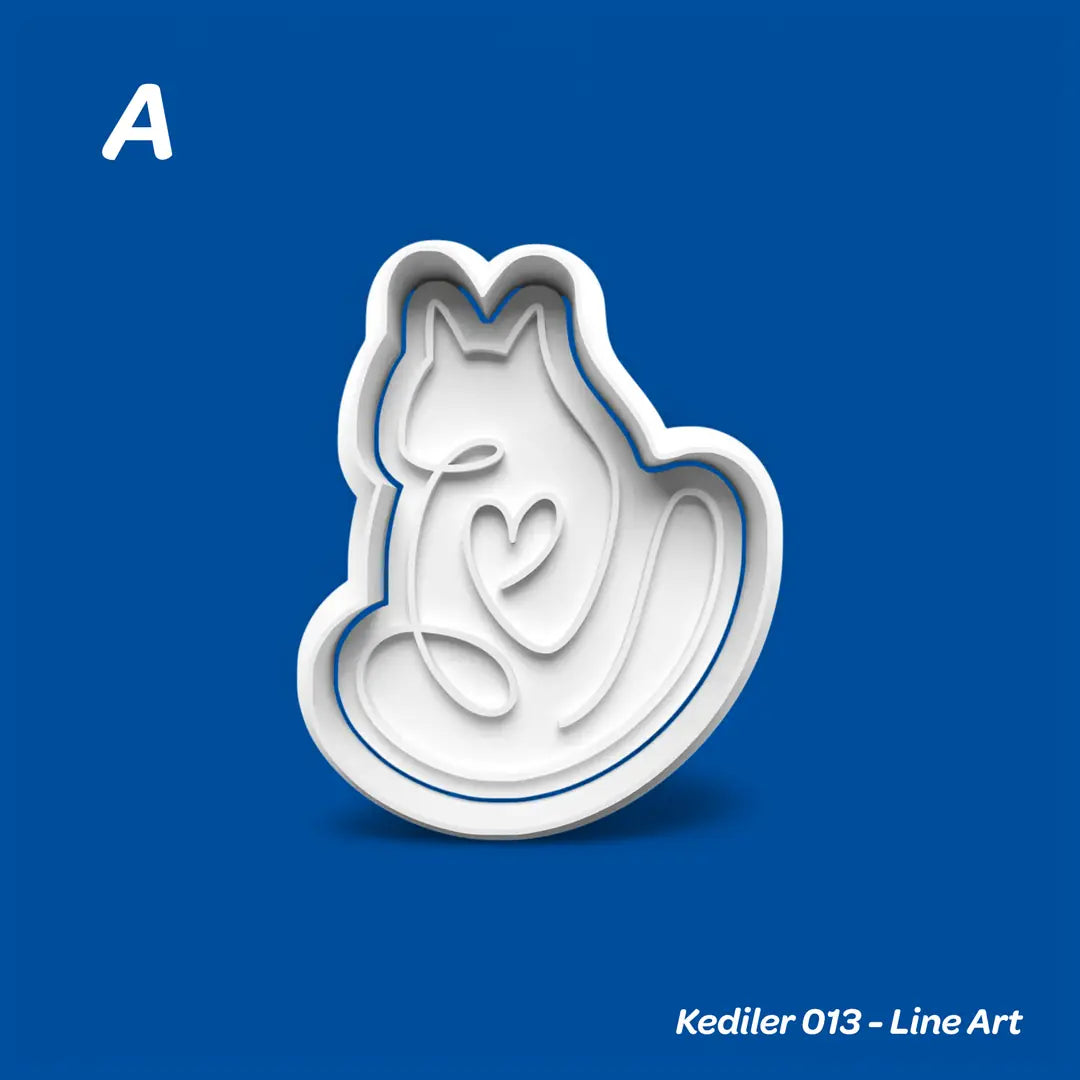 Kediler 013 Line Art- Kurabiye Kalıbı Damga ve Kesici Set