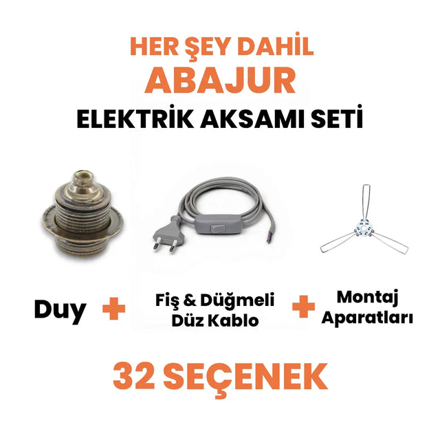 Düz Kablolu Abajur Elektrik Aksamı Seti