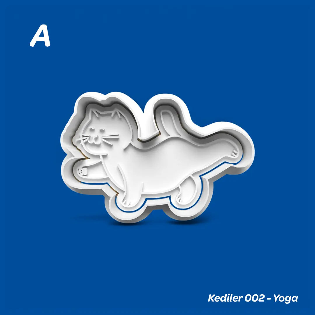 Kediler 002 Yoga - Kurabiye Kalıbı Damga ve Kesici Set